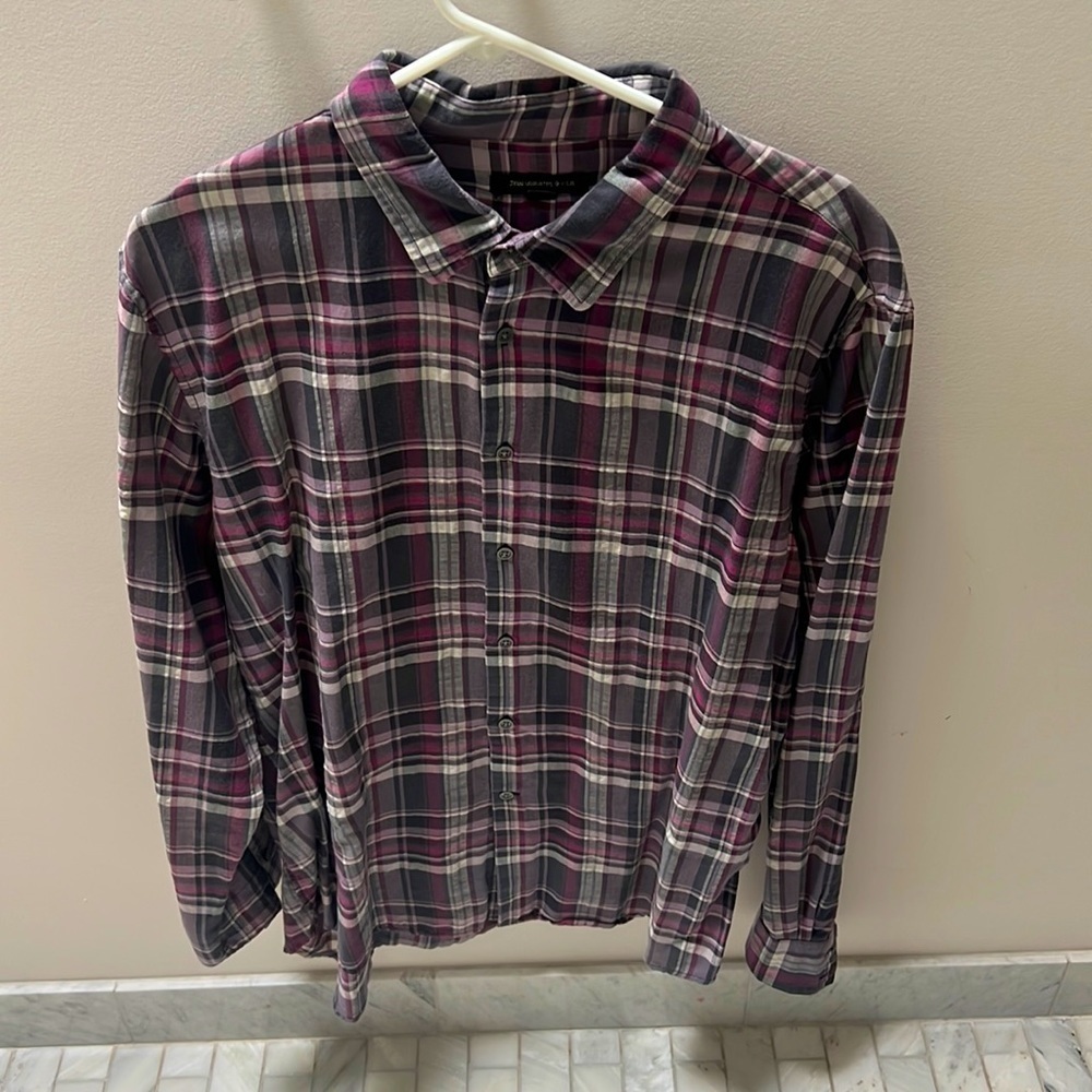 JOHN VARVATOS MENS Grey and Purple Plaid Button Down Shirt - Size XXL - Picture 2 of 4